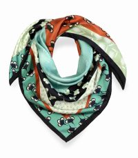 alt="elegancka apaszka damska 90x90 Laura Biagiotti w odcieniach zieleni i turkusu z ozdobnym wzorem"