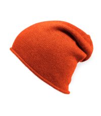 alt="Elegancka czapka kaszmirowa pomarańczowa damska krasnal puszysta i ciepła"