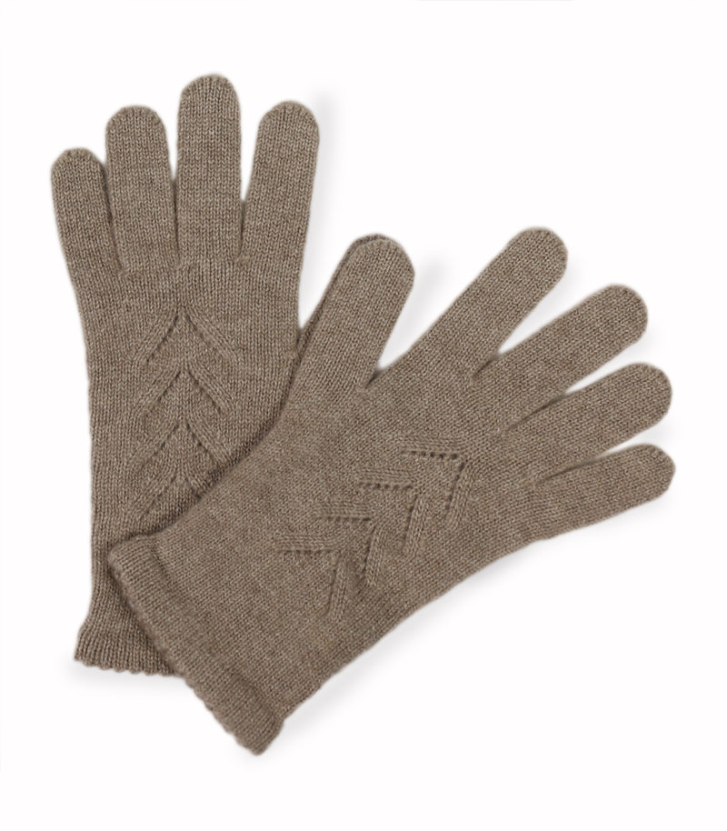 alt="Klasyczne ciepłe rękawiczki z kaszmiru beżowe z eleganckim wzorem"