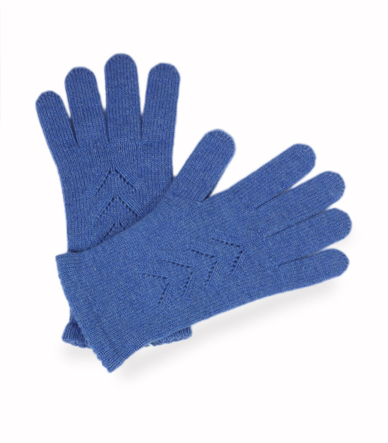 alt="Eleganckie rękawiczki kaszmirowe niebieskie z delikatnym wzorem -100% naturalnego kaszmiru"