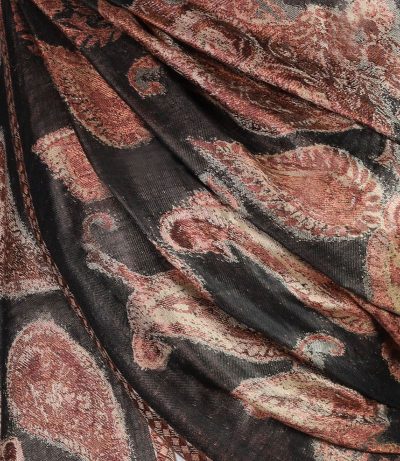Brązowy szal jedwabny paisley 70x200 wieczorowy do sukienki.