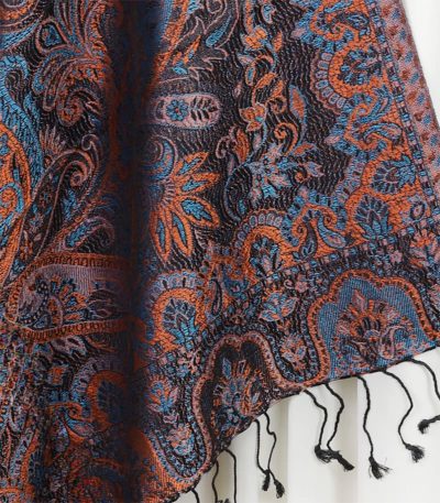 Stylowy szal wieczorowy jedwabny czarny z eleganckim wzorem wschodnim 70x200