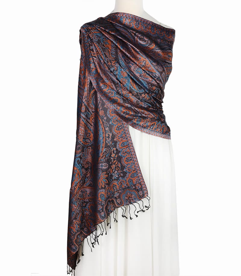 Stylowy szal wieczorowy jedwabny czarny z eleganckim wzorem wschodnim 70x200