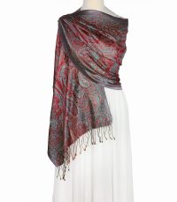 Elegancki szal jedwabny czerwony z wschodnim wzorem 55x180