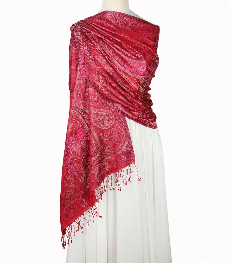 alt="Damski czerwony szal jedwabny paisley 100% jedwab naturalny damski do sukienki 70x200"