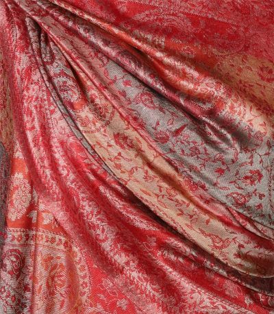 alt="Elegancki czerwony szal jedwabny paisley 100% jedwab naturalny damski do płaszcza 70x200"