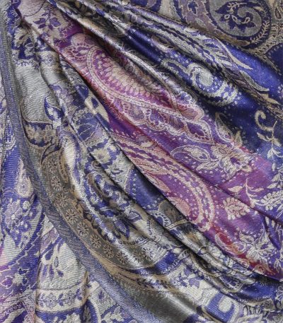 Granatowy szal jedwabny wzór paisley wieczorowy 70x200cm do sukienki.