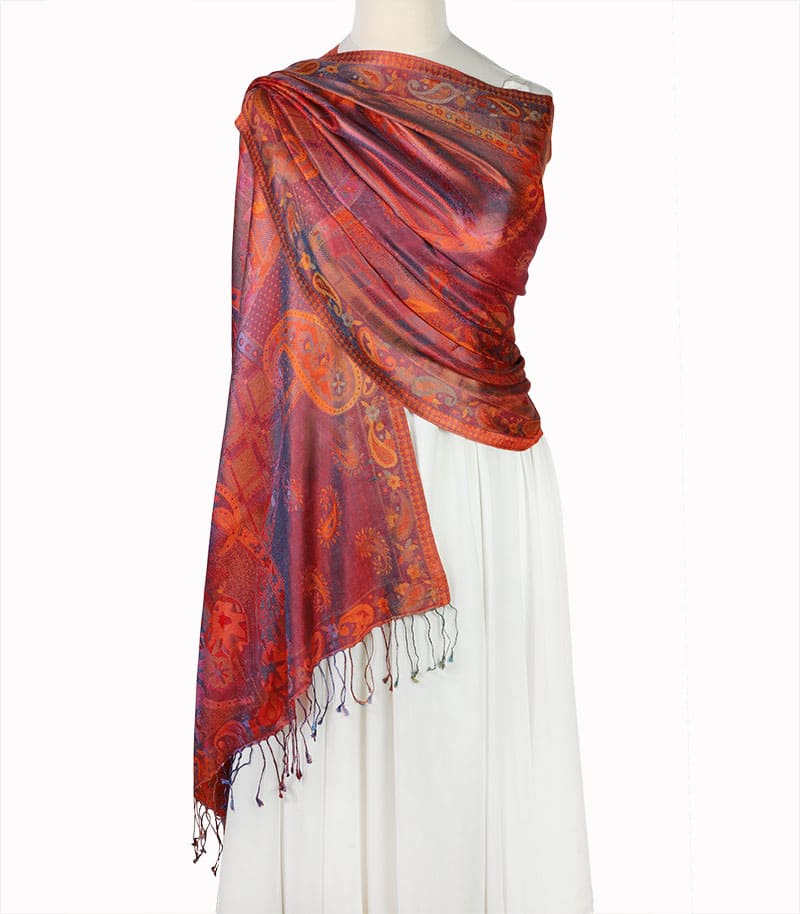alt="Damski szal jedwabny paisley 100% jedwab naturalny damski do sukienki 70x200"