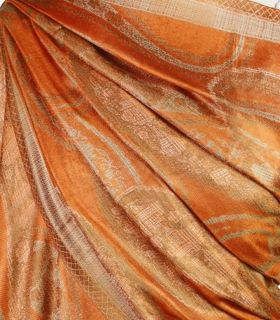 Szal jedwabny w kolorze miedzianym wzór paisley 70x200cm.