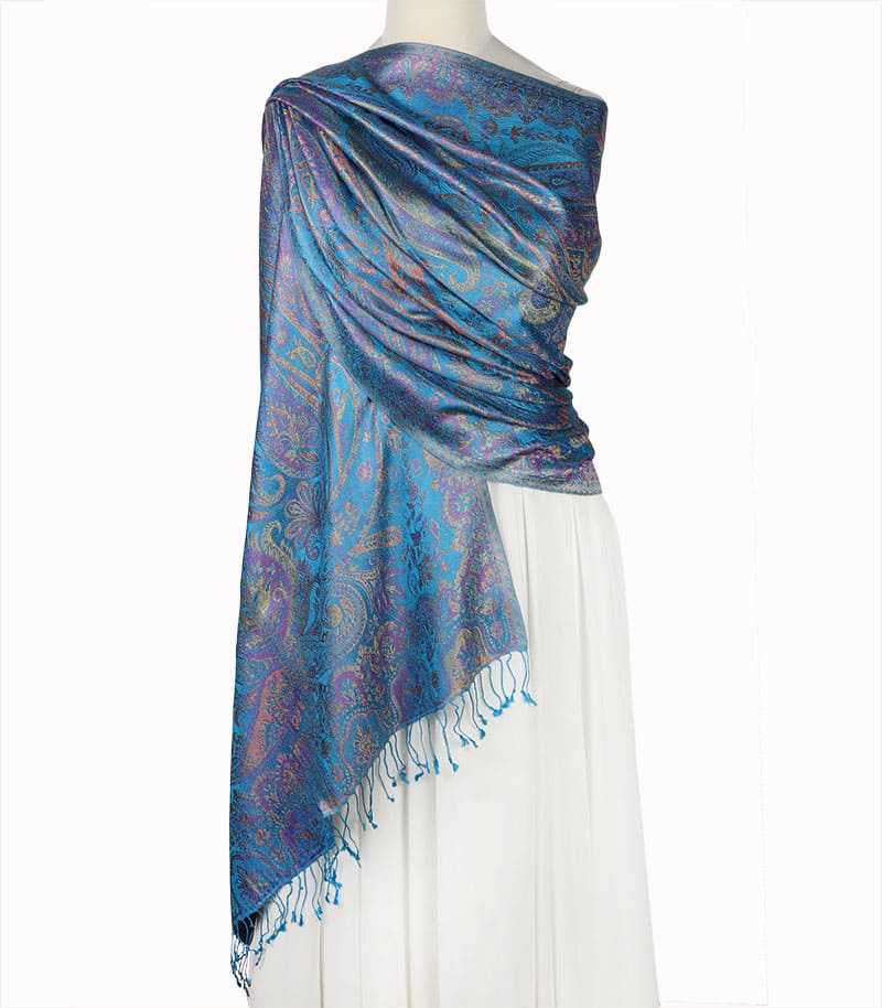 alt="Stylowy turkusowy szal jedwabny paisley 100% jedwab naturalny damski do sukienki 70x200"