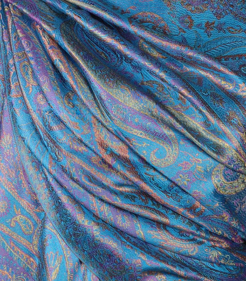 alt="Stylowy turkusowy szal jedwabny paisley 100% jedwab naturalny damski do sukienki 70x200"