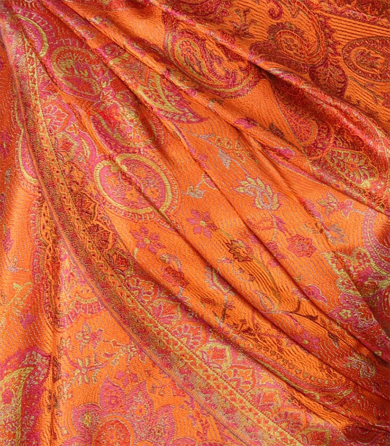 alt="Elegancki pomarańczowy szal jedwabny paisley 100% jedwab naturalny damski do sukienki 70x200"