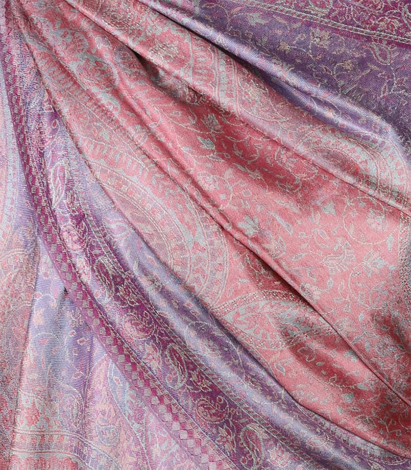 alt="Delikatny różowy szal jedwabny paisley 100% jedwab naturalny damski do płaszcza 70x200"