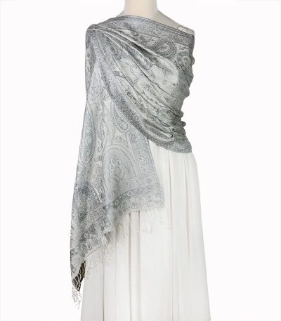 alt="Damski szary szal jedwabny paisley 100% jedwab naturalny damski do sukienki 70x200"