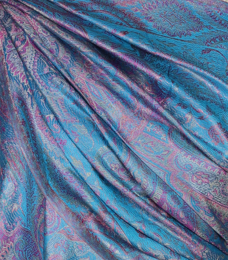 Elegancki szal z jedwabiu turkusowy wieczorowy z wzorem paisley 70x200