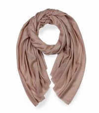 Szal z wełny naturalnej merino beżowy wschodni wzór paisley jednokolorowy 70x200