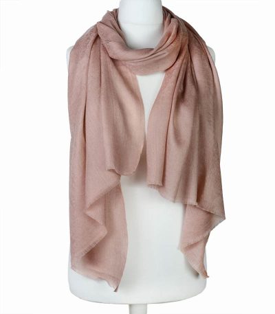 Szal z wełny naturalnej merino beżowy wschodni wzór paisley jednokolorowy 70x200
