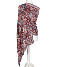 alt="Damski szal z wełny 70x200 cm w bordowym odcieniu z eleganckim, ponadczasowym wzorem"