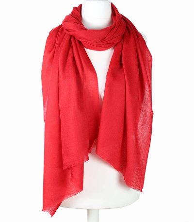 Stylowy szal wełniany czerwony merino ze wzorem żakardowym 70x200