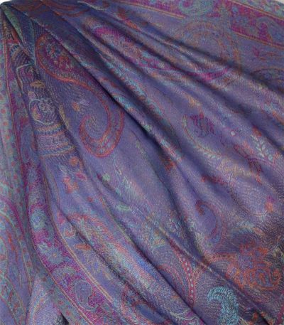 Fioletowy szal wełniany damski z eleganckim wzorem orientalnym do płaszcza 70x200