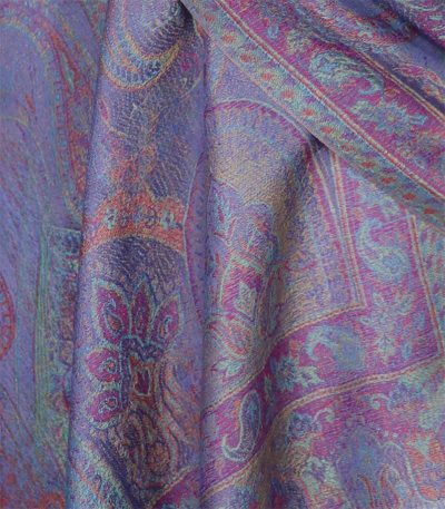 Fioletowy szal wełniany damski z eleganckim wzorem orientalnym do płaszcza 70x200