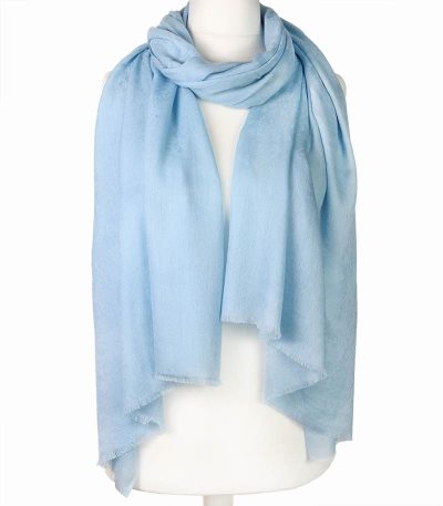 Szal z wełny naturalnej merino gołębi wschodni wzór paisley jednokolorowy 70x200