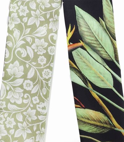 Czarny szalik jedwabny twilly z florystycznym wzorem włoski 6x105cm
