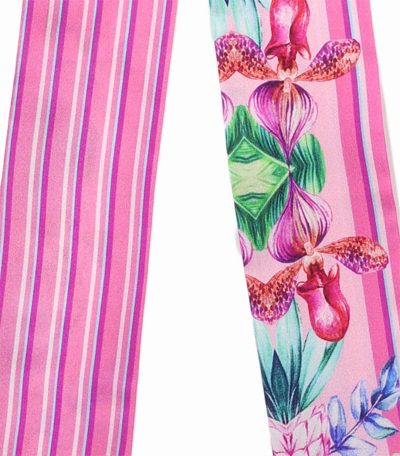 Elegancka apaszka twilly z jedwabiu włoska różowa z kwiatowym wzorem