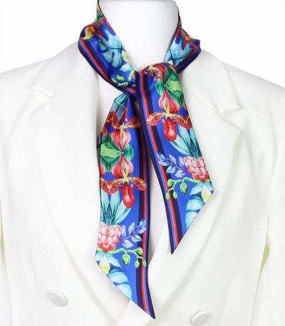 Elegancka apaszka twilly z jedwabiu włoska niebieska