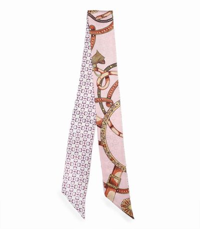 Elegancka apaszka twilly z jedwabiu włoska różowa z nowoczesnym wzorem